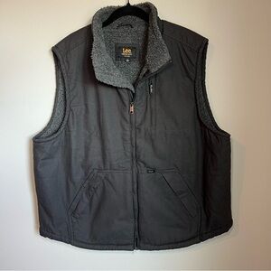 Lee Mens Sherpa Lined Vest Dark Gray Full Zip Pockets Workwear Duck Canvas Sz XL